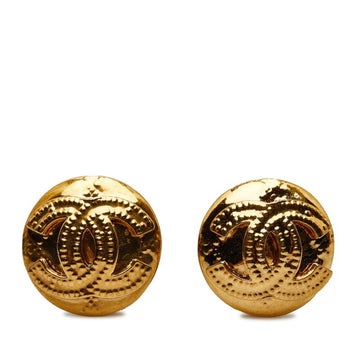 CHANEL Coco Mark Round Earrings Gold Plated Women's