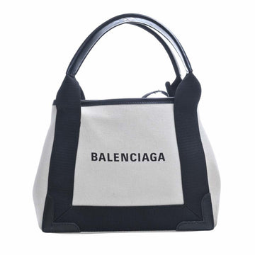 BALENCIAGA Canvas Navy Cabas XS Handbag 390346 Ivory/Black Women's