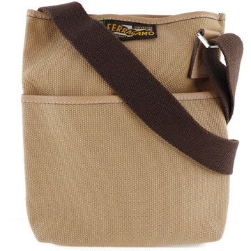 SALVATORE FERRAGAMO Logo Tag Canvas Beige Unisex Shoulder Bag