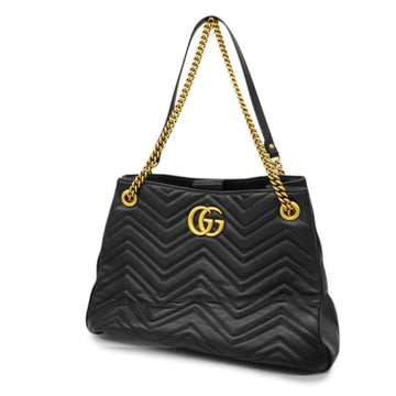 GUCCI Shoulder Bag GG Marmont 453569 Leather Black Gold Hardware Women's