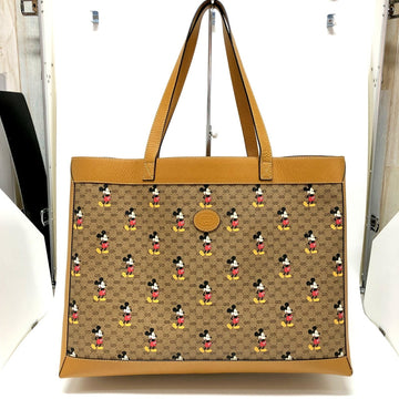 GUCCI Tote Bag Mini GG Supreme 547947 Disney Mickey PVC Leather Beige Gold Hardware Women's