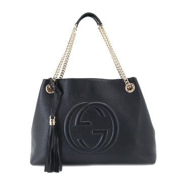 GUCCI Interlocking G Soho Chain Tote Bag Leather Black 536196