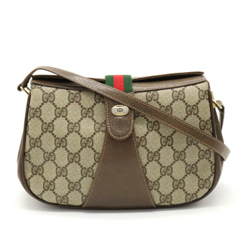 GUCCI GG Plus Old Sherry Line Shoulder Bag PVC Leather Khaki Beige Brown 10.02.024