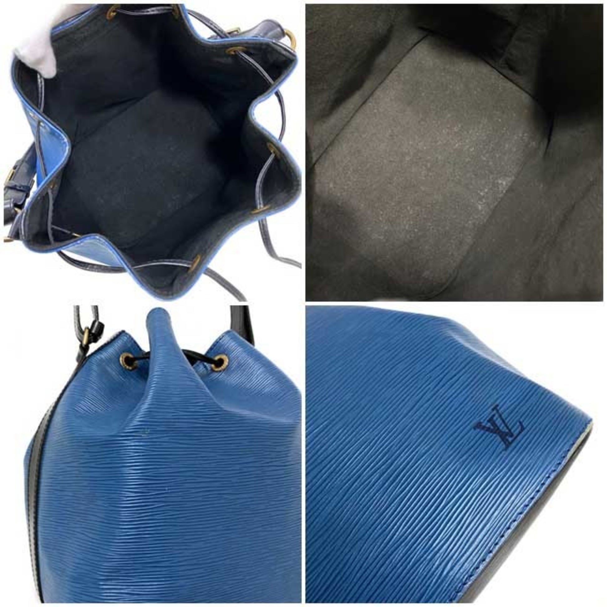 Authenticated used Louis Vuitton Bag EPI Petit Noe Bicolor Noir Toledo Blue Black Leather Shoulder Ladies M44152, Adult Unisex, Size: (HxWxD): 27cm x