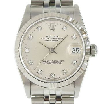 Rolex Datejust Boys Men's Automatic Watch 10P Diamond Silver Dial 68274G L Number