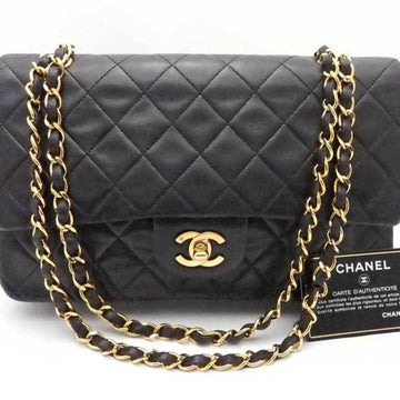 CHANEL Shoulder Bag Matelasse Double Flap Leather/Metal Black x Gold Women's