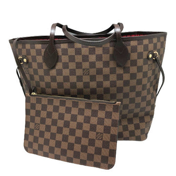 LOUIS VUITTON Neverfull MM N41358 Damier Brown Gold Hardware Leather Tote Bag Women's