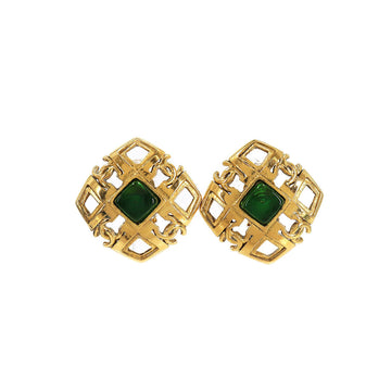 Chanel Color Stone Coco Mark Earrings Green Gold 23 Vintage Accessories