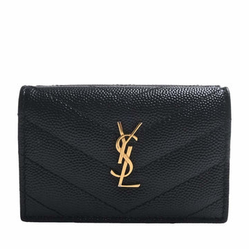 SAINT LAURENT Leather Origami Tiny Monogram Trifold Wallet Black Ladies