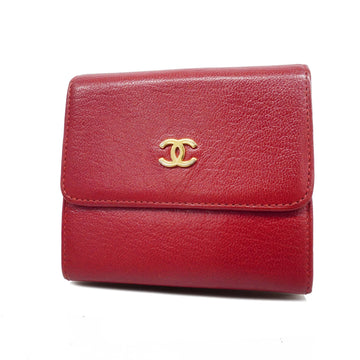 Chanel Trifold Wallet Cocomark Women's Leather Wallet (tri-fold) Red Color