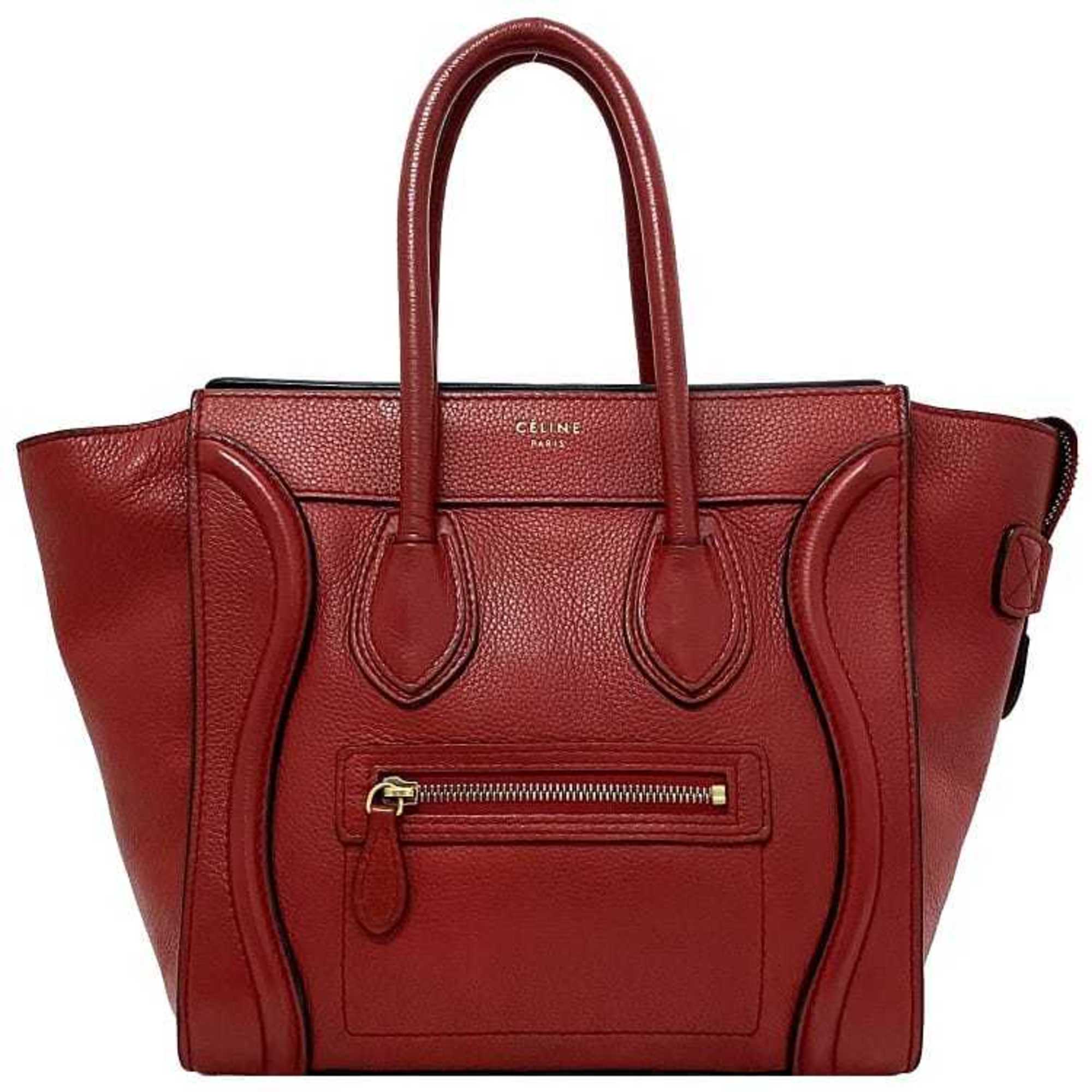 CELINE Tote Bag Luggage Micro Shopper Red 167793 Leather Handbag Ladie