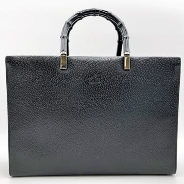 GUCCI Tote Bag Shoulder Business 2way Black Leather x Bamboo Women's Men's 002/1034