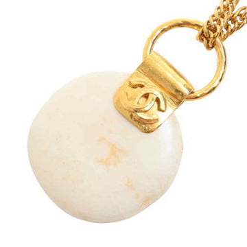 Chanel here mark color stone long necklace white / gold metal