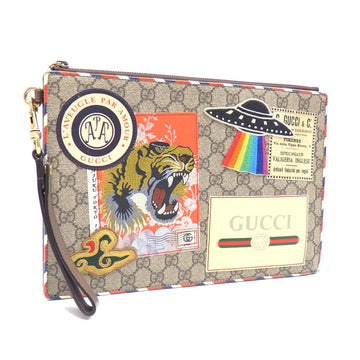 GUCCI Clutch Bag Courier Beige Multicolor Coated Canvas Leather 473915 Second Patch GG Supreme Women's Men's