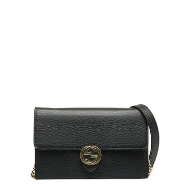 GUCCI Interlocking G Chain Wallet Long 510314 Black Leather Women's