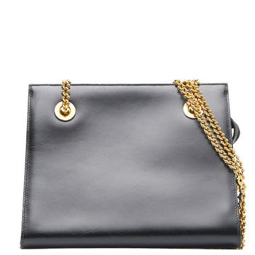 TIFFANY Plate Chain Shoulder Bag Black Gold Leather Women's &Co.