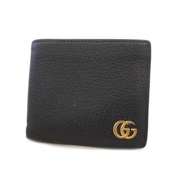 Gucci Bifold Wallet GG Marmont 428725 Leather Black Gold metal