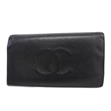 CHANELAuth  Gold Hardware Women's Caviar Leather Long Wallet [bi-fold] Black