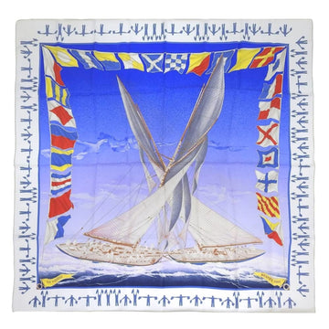 HERMES Carre 90 ENCOURSE Yacht Sailboat Scarf Silk Blue Multicolor