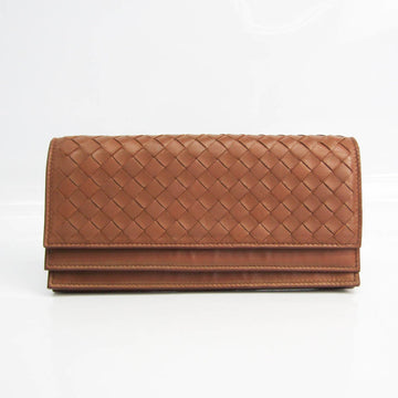 Bottega Veneta Intrecciato Unisex Leather Long Wallet (bi-fold) Brown