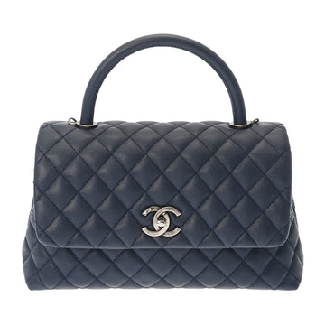 CHANEL Matelasse Coco Handle 29 Navy Tone A92991 Women's Caviar Skin Handbag