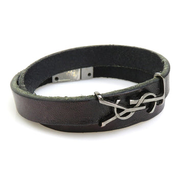 SAINT LAURENT Bracelet Choker YSL Logo Leather/Metal Black/Gunmetal Women's e55809a