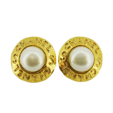 CHANEL earrings circle fake pearl GP plated gold ladies