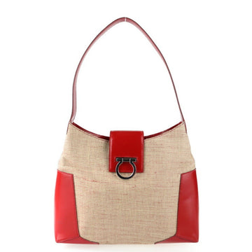 SALVATORE FERRAGAMO Gancini shoulder bag AX 21 1301 canvas leather beige red handbag semi-shoulder