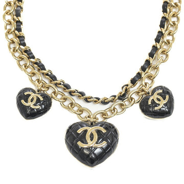 CHANEL Cocomark Matelasse Heart Necklace Gold/Black B22K