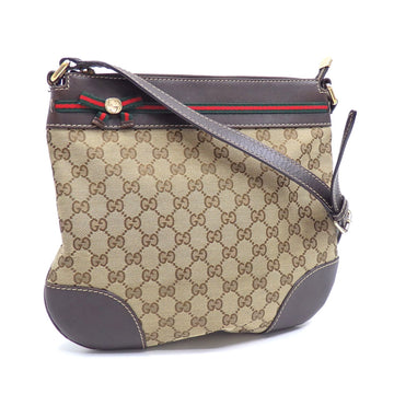 GUCCI Shoulder Bag Ladies Beige Brown GG Canvas Leather 257065 Sherry Webbing Line Ribbon