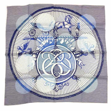 HERMES scarf muffler Carre 70 CARRE VINTAGE SUITE ET POURSUITE chasing 100% silk blue MARINE BLANC CIEL