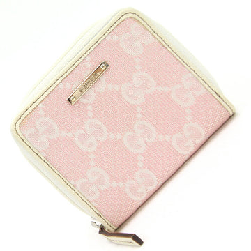 GUCCI Coin Case GG 115255 Light Pink Off-White Canvas Leather Small Plate Ladies Square