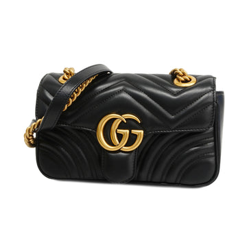 GUCCIAuth  GG Marmont 446744 Women's Leather Shoulder Bag Black