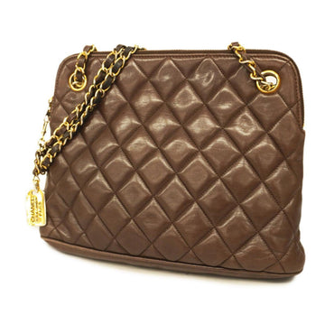 CHANEL Shoulder Bag Matelasse Chain Lambskin Brown Gold Hardware Women's