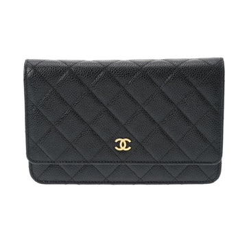 CHANEL Matelasse Chain Black AP0250 Women's Caviar Skin Shoulder Bag Long Wallet