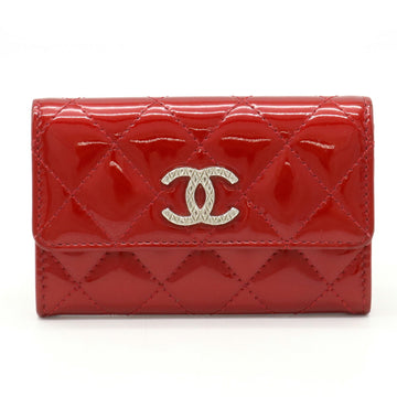 CHANEL Brilliant Coco Mark Matrasse Card Case Business Holder Pass Enamel Patent Leather Red 8708