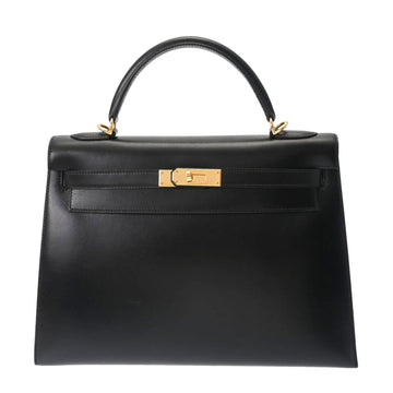 HERMES Kelly 32 Outside stitching Black Gold hardware D stamp [around 2000] Women's box calf 2WAY bag