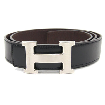 HERMES Belt Constance H Black Dark Brown Box Calf Togo 95 N Engraved Men's Reversible