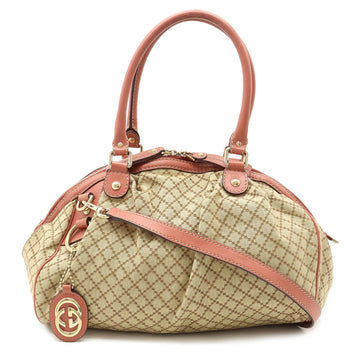 GUCCI Sookie Diamante Tote Bag Shoulder Canvas Leather Khaki Beige Coral Pink 223974