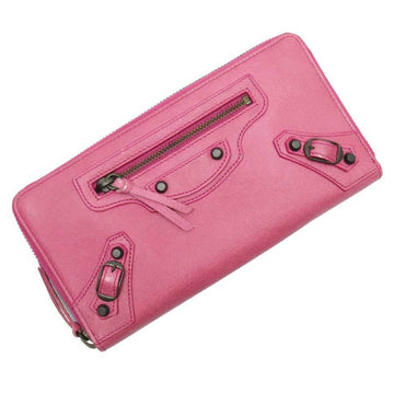 Balenciaga Round Purse Giant Continental Zip Pink Leather