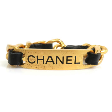 CHANEL Bracelet Logo Metal/Leather Gold x Black Ladies