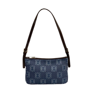LOEWE Anagram Logo Denim Leather Genuine Mini Handbag Accessory Pouch Blue Brown