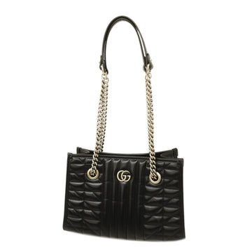 GUCCI Shoulder Bag GG Marmont 681483 Leather Black Silver Hardware Women's