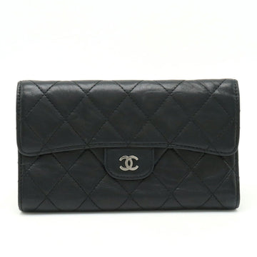 CHANEL Matelasse Cocomark Trifold Long Wallet Leather Black A31506