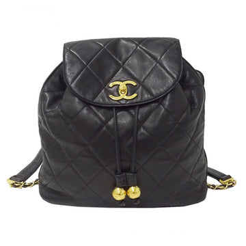 Chanel bag matelasse lady's rucksack lamb black leather chain