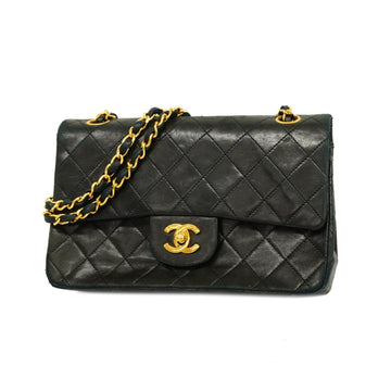 CHANEL Shoulder Bag Matelasse W Flap Chain Lambskin Black Gold Hardware Women's