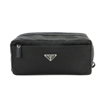 PRADA travel pouch nylon leather black 2NA029 silver metal fittings Pouch