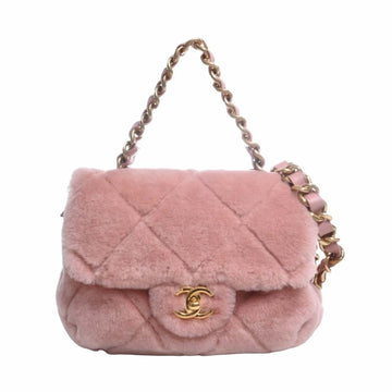 CHANEL Shearling Coco Mark Chain Shoulder Bag Pink Ladies