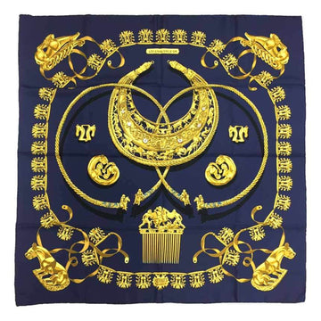 HERMES Carre 90 scarf muffler parures des sables desert navy silk 100%