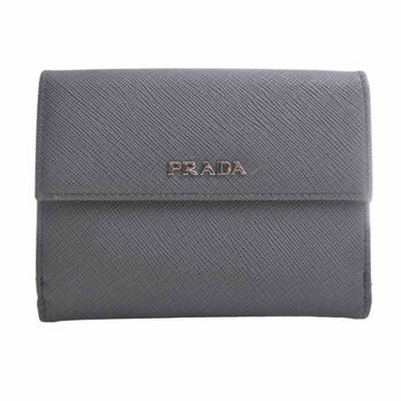 PRADA Leather Compact Bifold Wallet - Gray